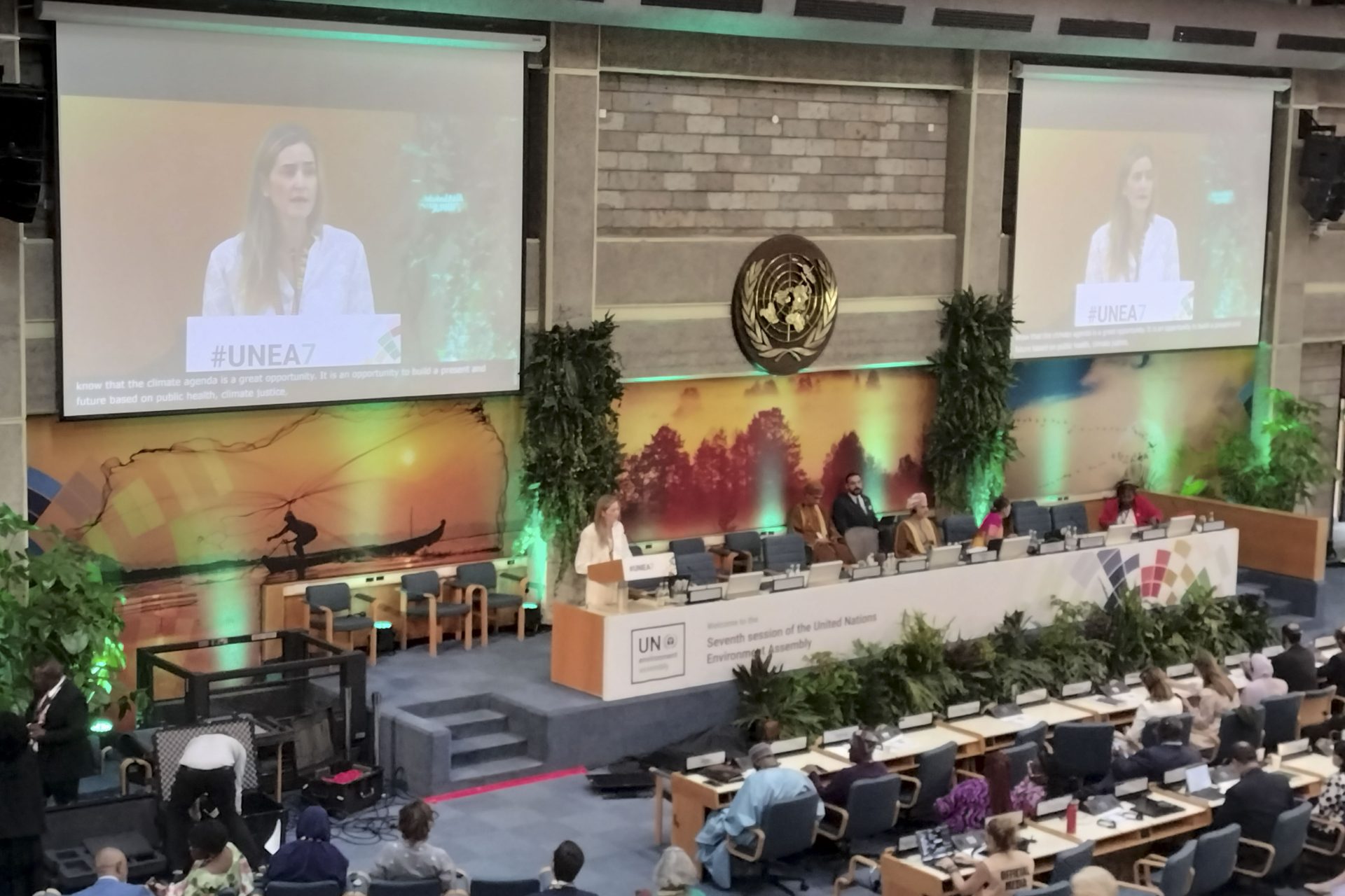 NAIROBI, 11/12/2025.- La vicepresidenta tercera y ministra de Transición Ecológica de España, Sara Aagesen, interviene en el plenario de la VII Asamblea de la ONU para el Medio Ambiente (UNEA-7), principal órgano de toma de decisiones ambientales del mundo, que empezó el pasado lunes y se celebra hasta este viernes en la capital de Kenia. EFE/ Pedro Alonso.