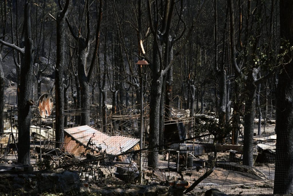 NAVALUENGA (ÁVILA), 26/07/2026.- Paisaje quemado en el Parque Natural del Valle de Iruelas arrasado por el incendio de Burgohondo (Ávila) este domingo. Miles de efectivos trabajan para tratar de controlar el avance de las llamas en los complejos incendios que azotan parte de la Comunidad de Madrid y de la provincia de Ávila, donde el fuego ya ha quemado unas 45.000 hectáreas y ha afectado a más de 115.000 personas, en una jornada en la que el Gobierno ha asumido también la coordinación del siniestro de Almorox (Toledo), mientras otro incendio en la Vall d'Uixò (Castellón) sigue descontrolado y ha obligado a desalojar a unos 15.000 vecinos. EFE/Raúl Sanchidrián