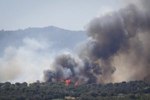 Columna de humo del incendio forestal que se ha declarado en La Bisbal d'Empordà (Girona). EFE/ David Borrat